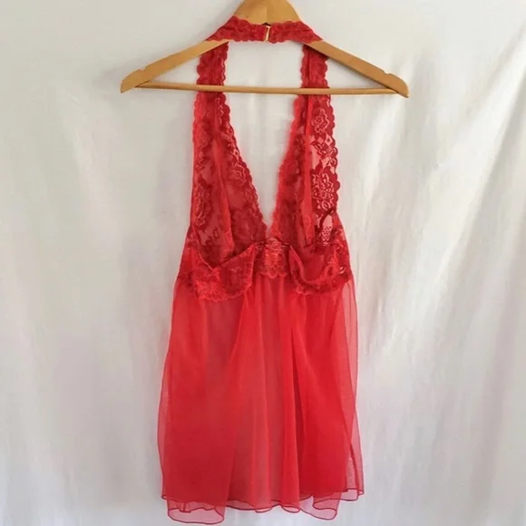 Victorias Secret red lace halter nightie NWOT - Picture 2 of 9